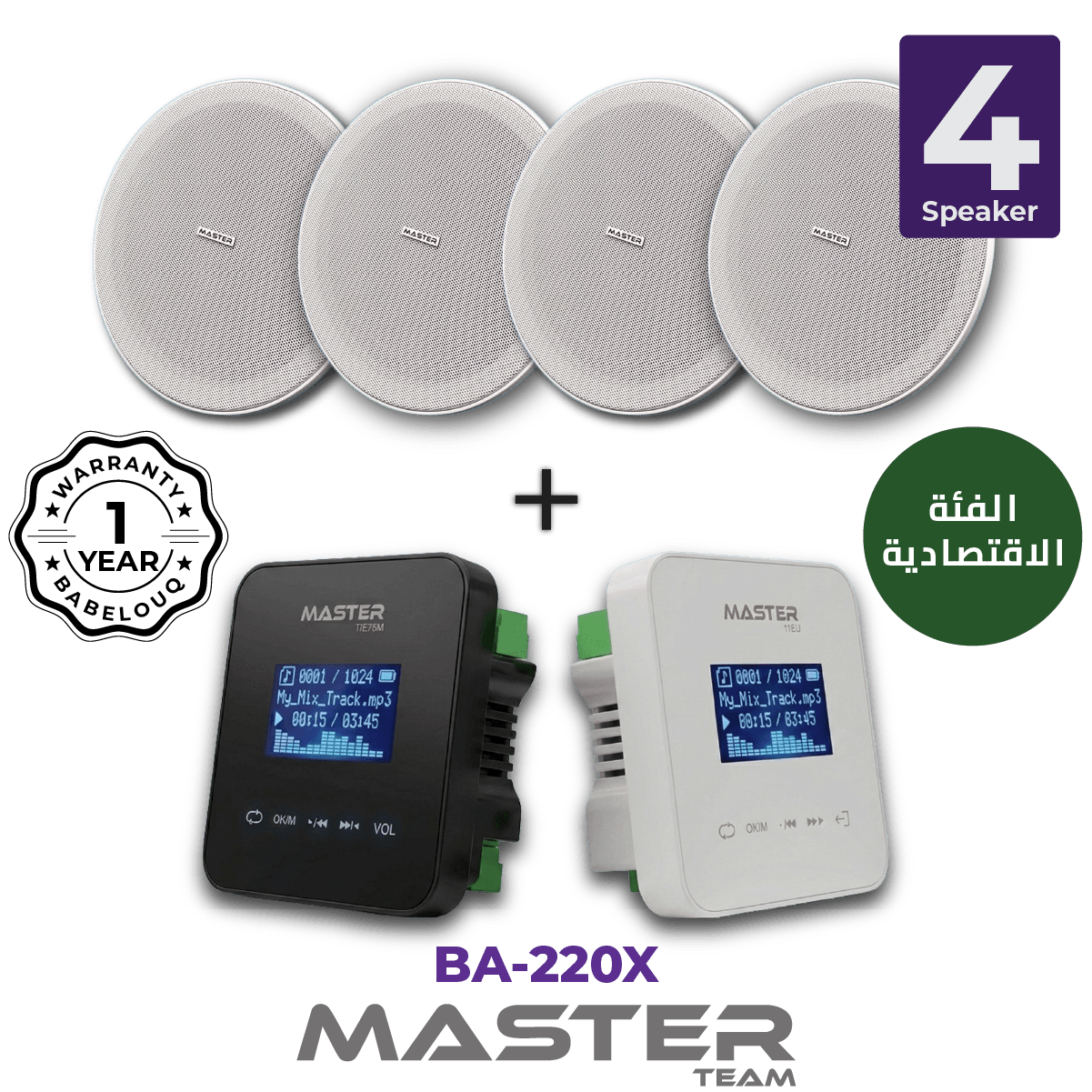 40W Economy Amplifier + 4 x 6.5" Ceiling Speakers (6W)
